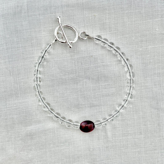 Handmade Garnet & Smooth Quartz Bracelet – Strength & Energy Jewelry with Argentium Silver Toggle