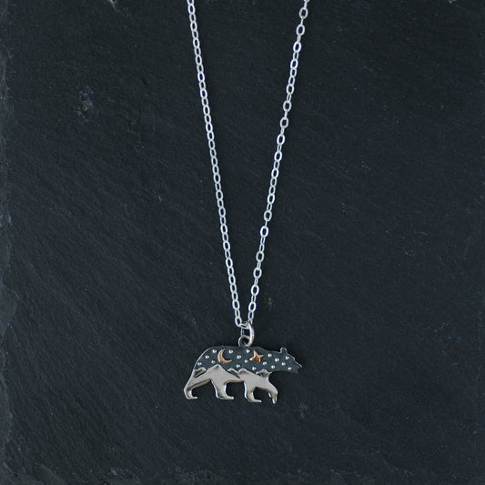 Bear over the Mountain Pendant Necklace | Oxidized Silver | LoveGem Studio image 0