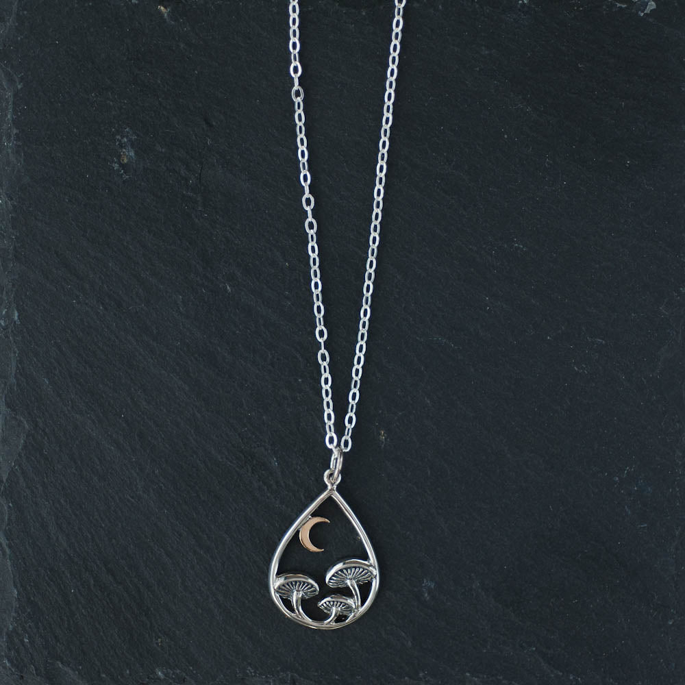 Mushroom and Moon Pedant Necklace | Oxidized Silver | LoveGem Studio image 0