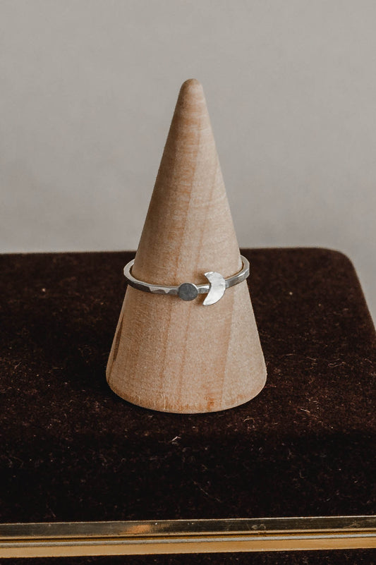 Selene | Forged Moon and Orbit Sterling Silver Ring | LoveGem Studio image 1
