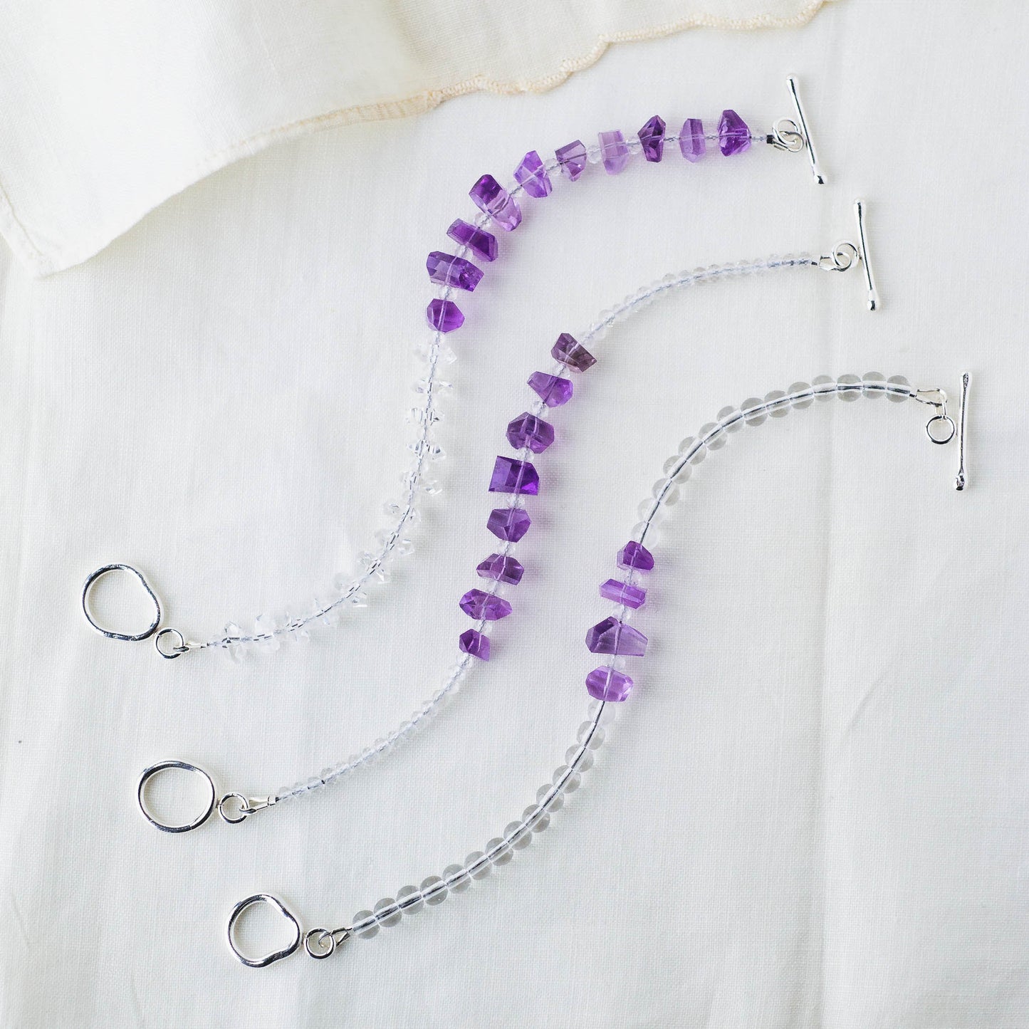 Amethyst Nugget & Quartz Beads Bracelet – Artisan Gemstone Jewelry with Argentium Silver Toggle