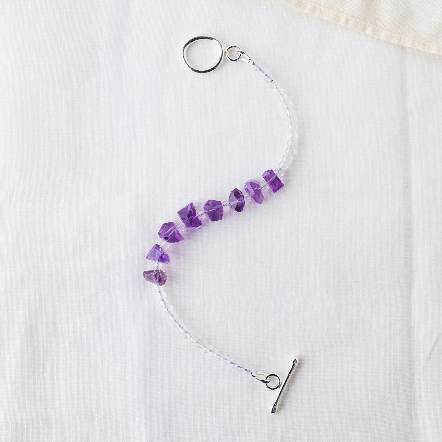 Amethyst Nugget & Quartz Beads Bracelet – Artisan Gemstone Jewelry with Argentium Silver Toggle