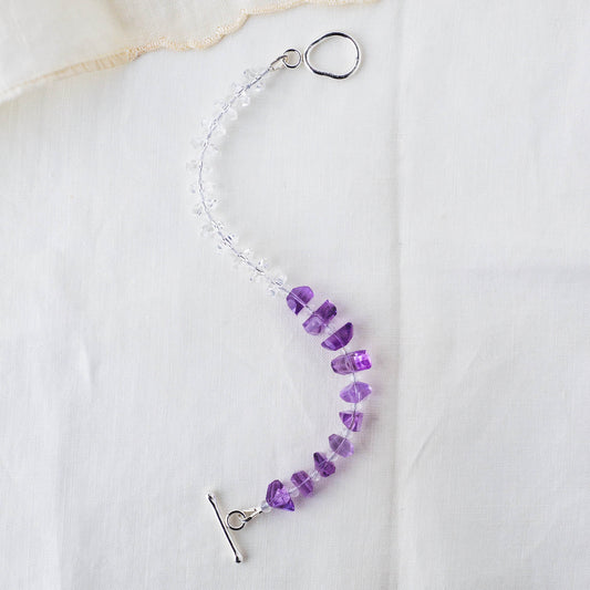 Violet Harmony Bracelet – Premium Grade Facet-Cut Amethyst & Ice-Clear Quartz with Argentium Silver Toggle
