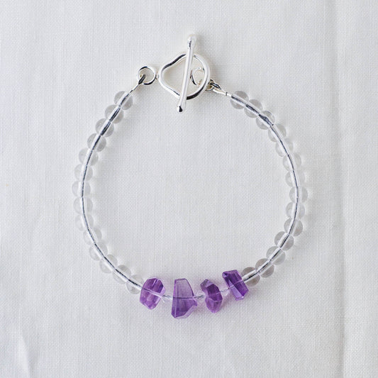 Amethyst Nugget & Smooth Quartz Bracelet – Minimalist Jewelry with Argentium Silver Toggle