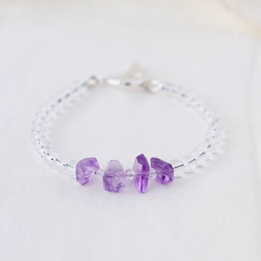 Amethyst Nugget & Smooth Quartz Bracelet – Minimalist Jewelry with Argentium Silver Toggle
