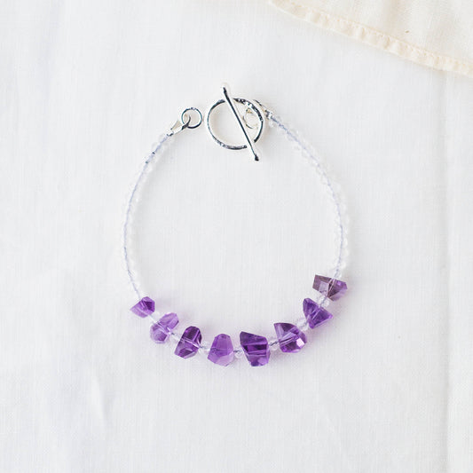 Amethyst Nugget & Quartz Beads Bracelet – Artisan Gemstone Jewelry with Argentium Silver Toggle