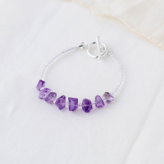 Amethyst Nugget & Quartz Beads Bracelet – Artisan Gemstone Jewelry with Argentium Silver Toggle