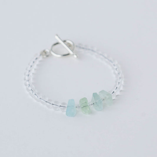 Aquamarine Nugget & Smooth Quartz Bracelet – Sterling Silver Dual-Energy Sea & Sky Crystal Jewelry