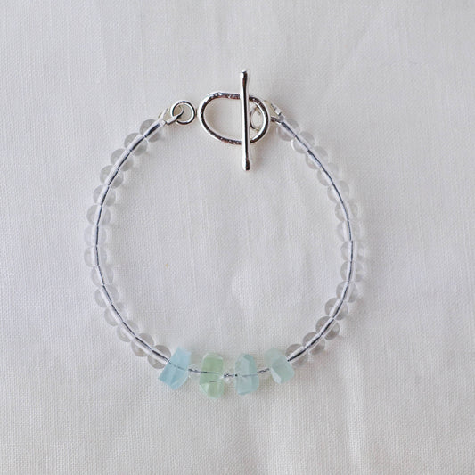 Aquamarine Nugget & Smooth Quartz Bracelet – Sterling Silver Dual-Energy Sea & Sky Crystal Jewelry