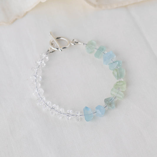 Ocean's Whisper Bracelet – Premium Grade Aquamarine & Ice-Clear Quartz with Argentium Silver Toggle