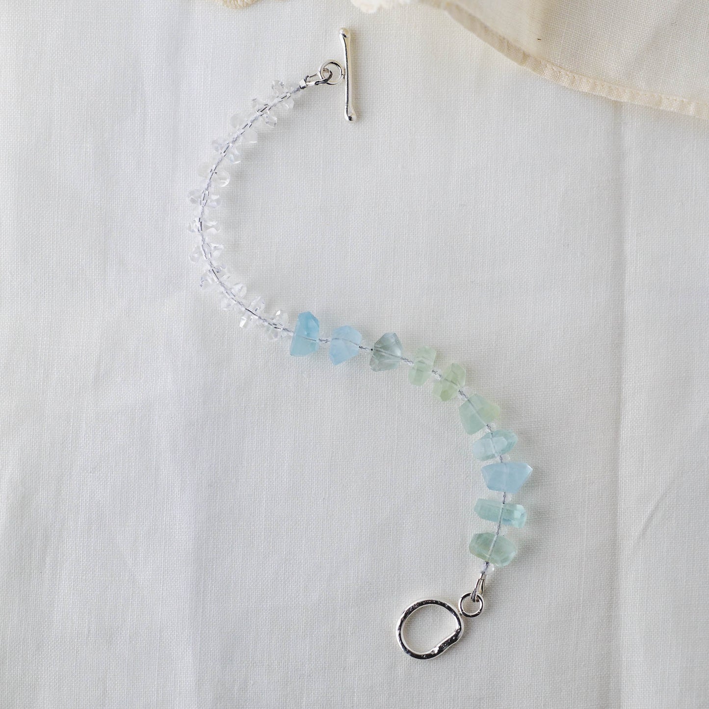 Ocean's Whisper Bracelet – Premium Grade Aquamarine & Ice-Clear Quartz with Argentium Silver Toggle