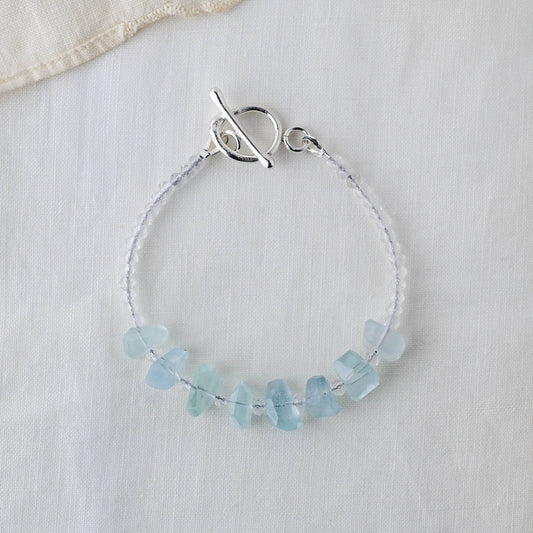 Aquamarine Nugget & Quartz Bead Bracelet – Nautical Artisan Handmade Jewelry with Argentium Silver Toggle