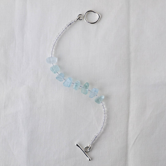 Aquamarine Nugget & Quartz Bead Bracelet – Nautical Artisan Handmade Jewelry with Argentium Silver Toggle