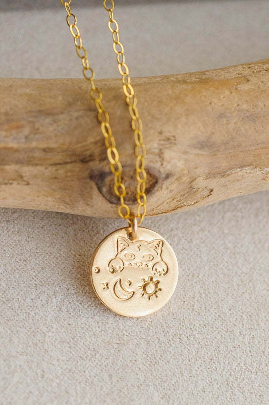 Celestial Cat Charm Necklace | 14k Gold Filled | LoveGem Studio image 0