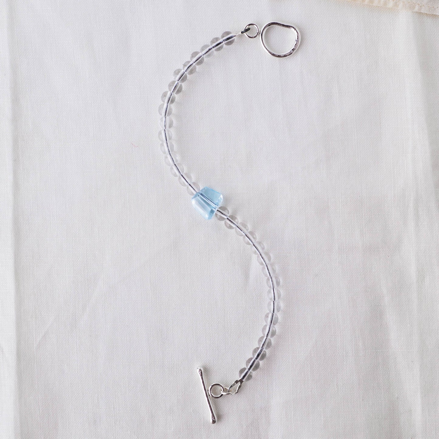 Sky Blue Topaz Nugget & Smooth Quartz Bracelet – Azure Serenity Jewelry with Argentium Silver Toggle