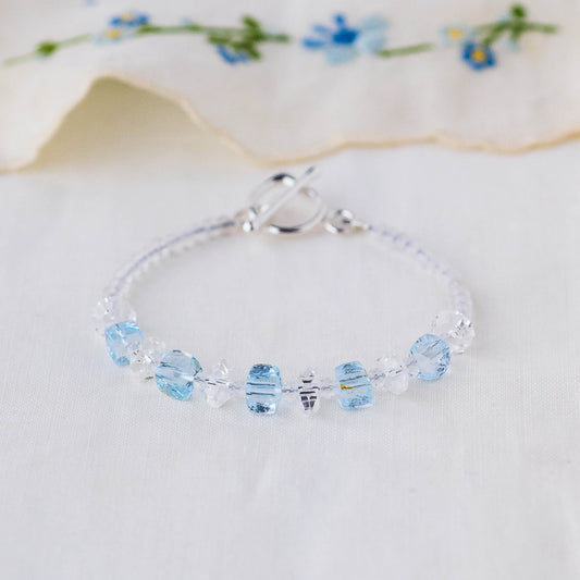 Geometric Sky Blue Topaz & Quartz Bracelet – Modern Harmony Jewelry with Argentium Silver Toggle