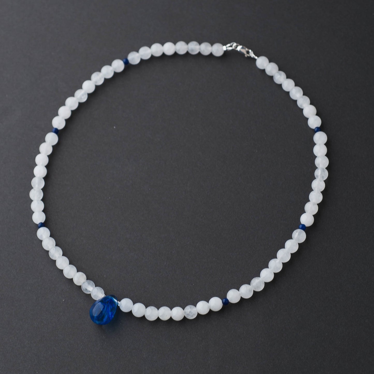 Blue Quartz & White Jade Necklace – Sterling Silver Healing Gemstone Jewelry with Lapis Lazuli by LoveGem Studio