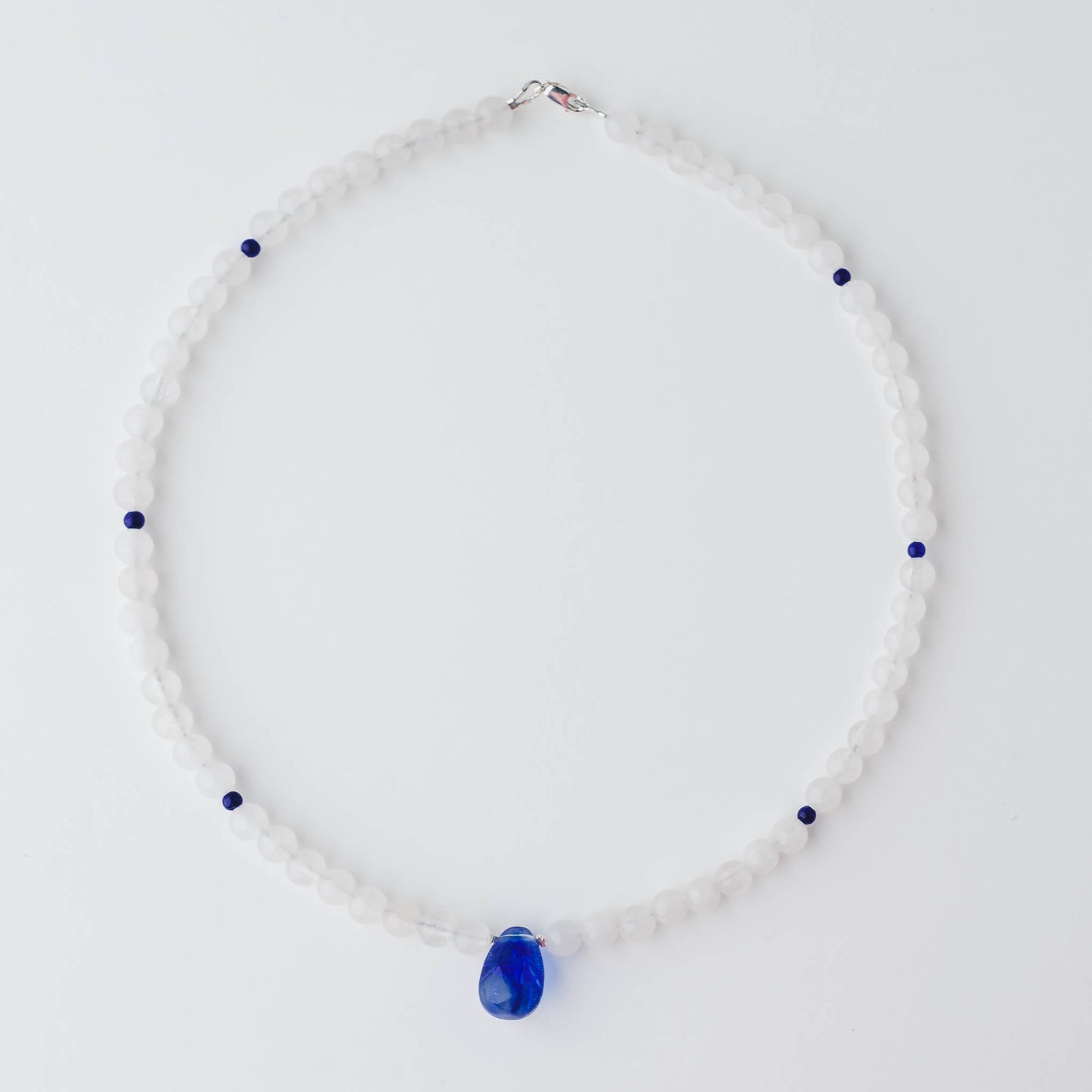 Blue Quartz & White Jade Necklace – Sterling Silver Healing Gemstone Jewelry with Lapis Lazuli by LoveGem Studio