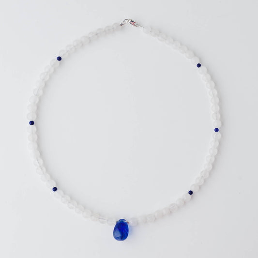 Blue Quartz & White Jade Necklace – Sterling Silver Healing Gemstone Jewelry with Lapis Lazuli by LoveGem Studio