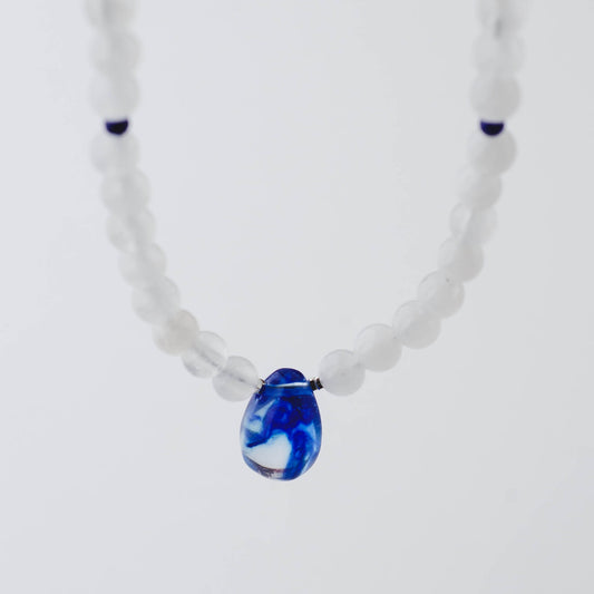 Blue Quartz & White Jade Necklace – Sterling Silver Healing Gemstone Jewelry with Lapis Lazuli by LoveGem Studio