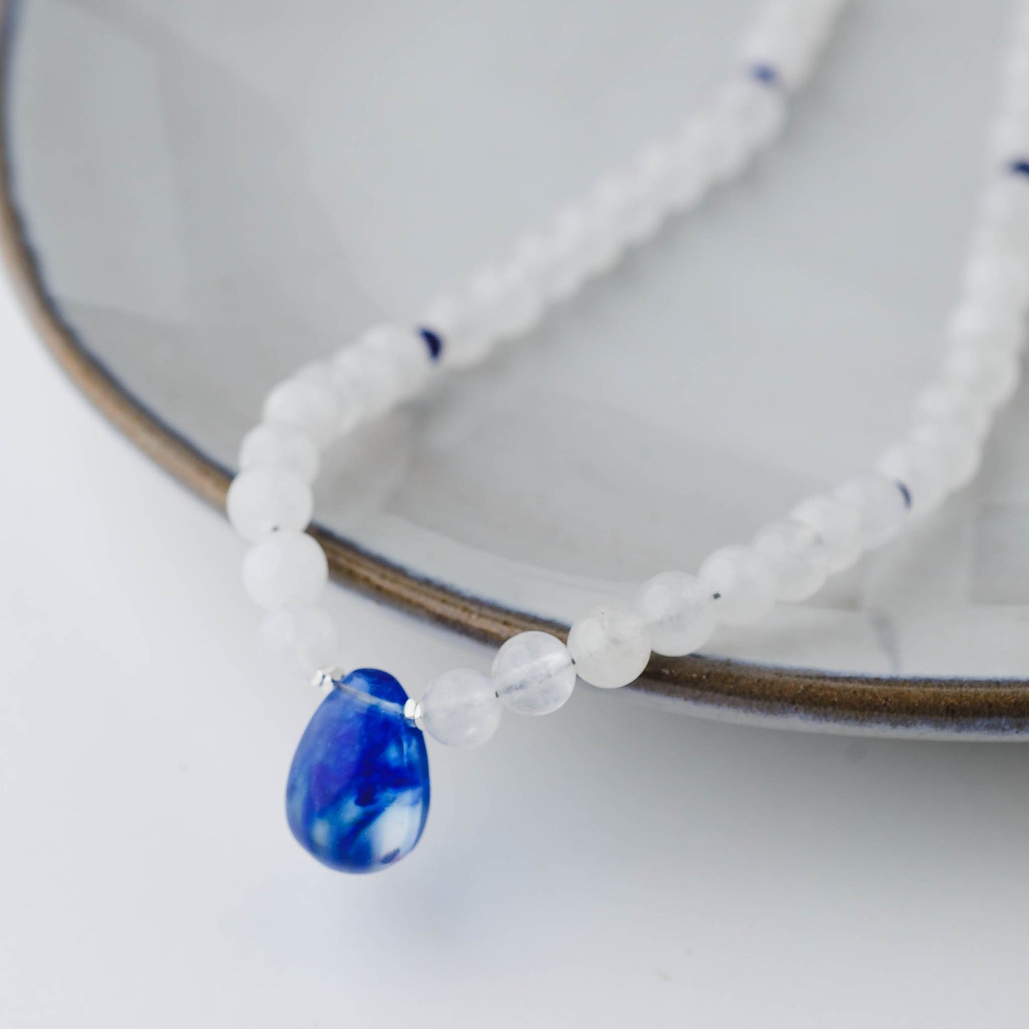 Blue Quartz & White Jade Necklace – Sterling Silver Healing Gemstone Jewelry with Lapis Lazuli by LoveGem Studio