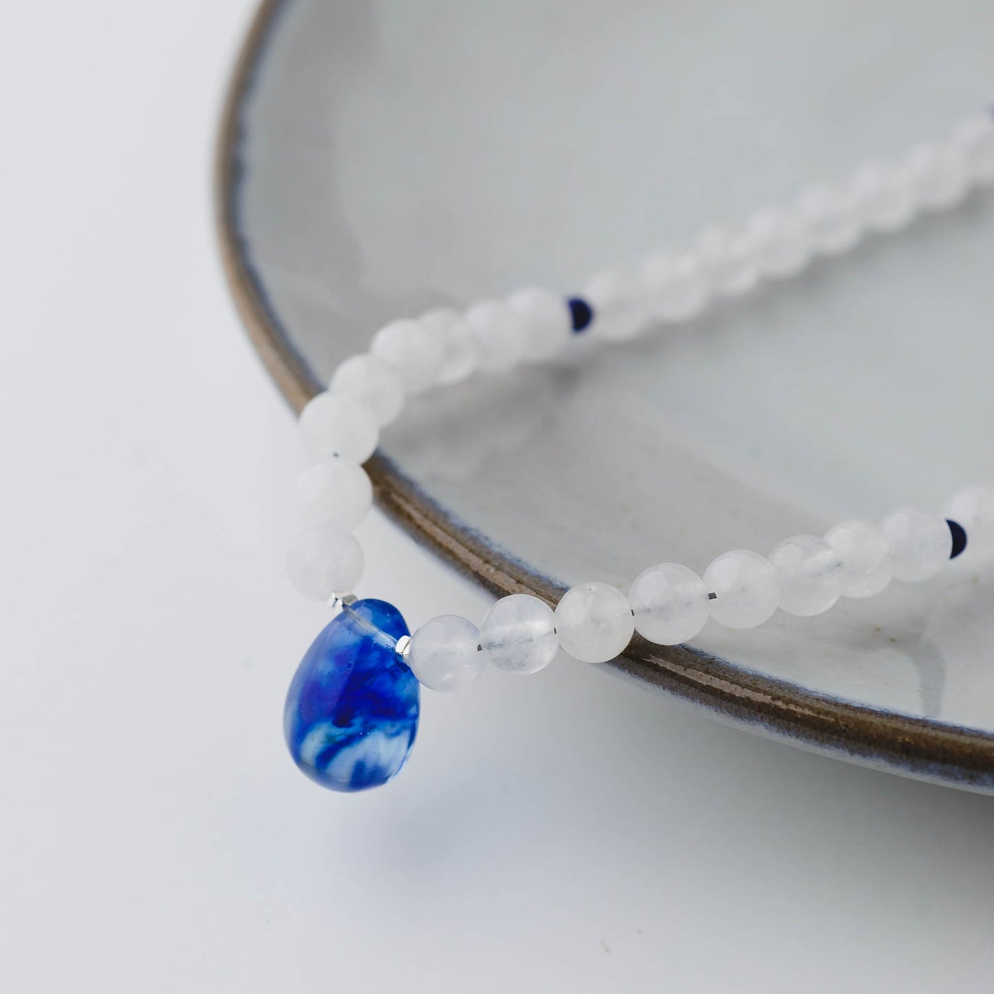 Blue Quartz & White Jade Necklace – Sterling Silver Healing Gemstone Jewelry with Lapis Lazuli by LoveGem Studio