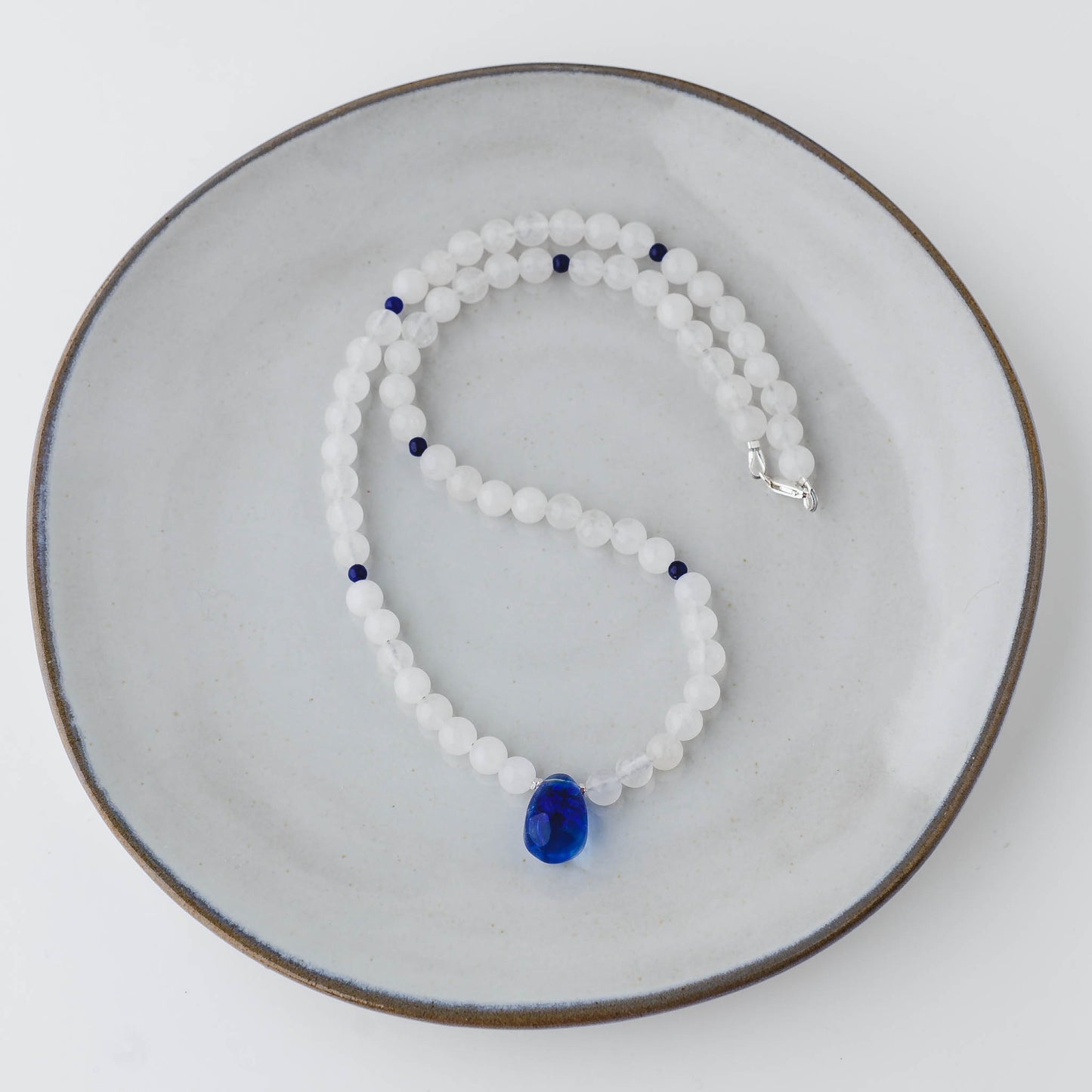 Blue Quartz & White Jade Necklace – Sterling Silver Healing Gemstone Jewelry with Lapis Lazuli by LoveGem Studio