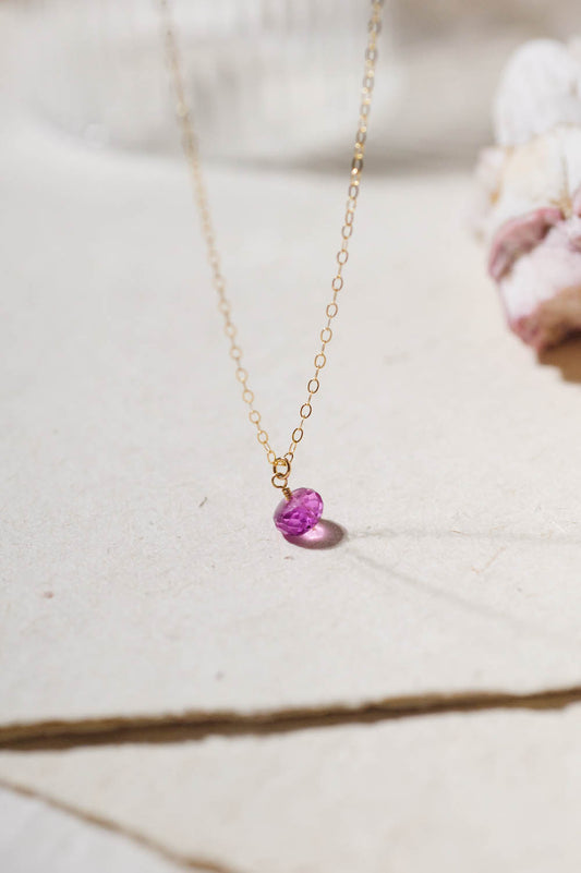 Solo Pink Sapphire Bead Necklace | 14k Gold Filled | LoveGem Studio image 1