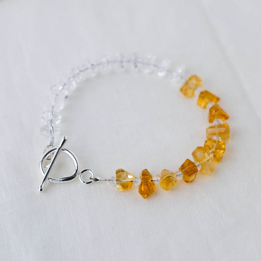 Golden Abundance Bracelet – Premium Grade Citrine & Ice-Clear Quartz with Argentium Silver Toggle