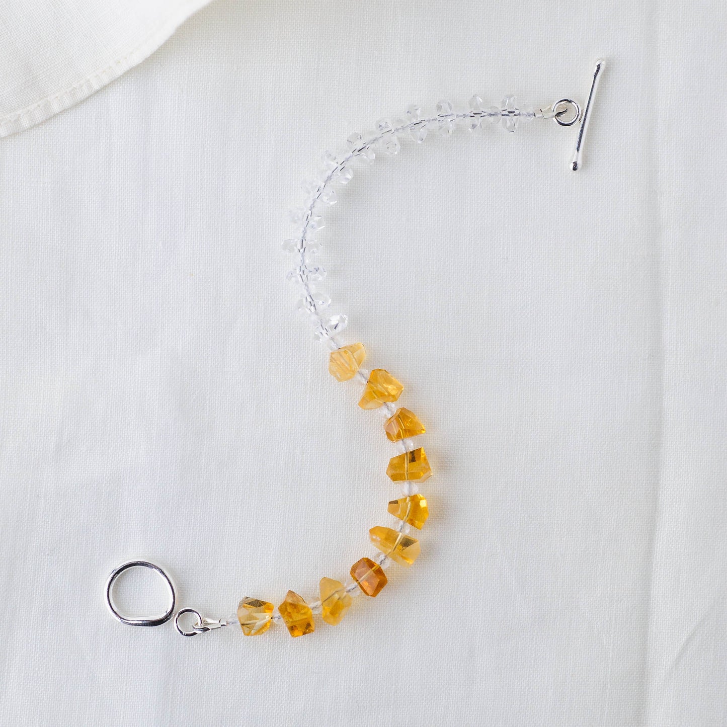Golden Abundance Bracelet – Premium Grade Citrine & Ice-Clear Quartz with Argentium Silver Toggle