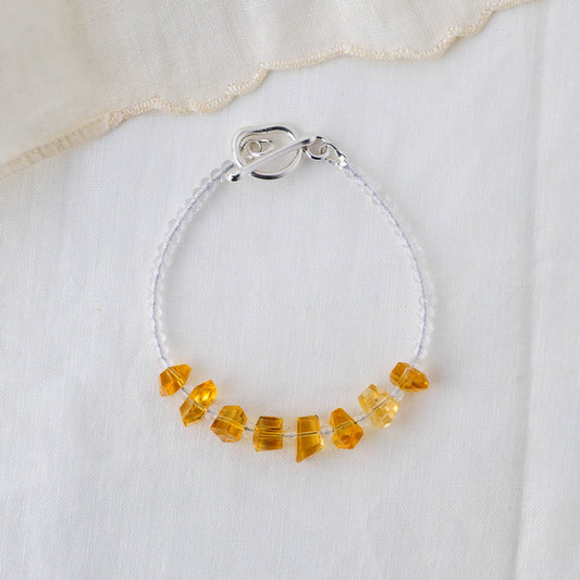 Golden Citrine Nugget & Quartz Bead Bracelet – Sun-Kissed Artisan Jewelry with Argentium Silver Toggle