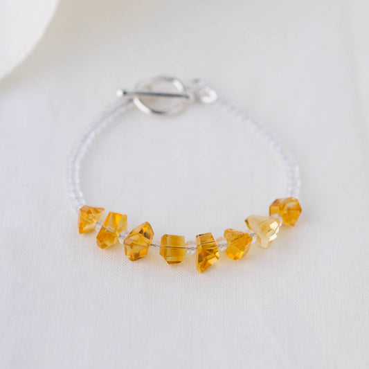 Golden Citrine Nugget & Quartz Bead Bracelet – Sun-Kissed Artisan Jewelry with Argentium Silver Toggle