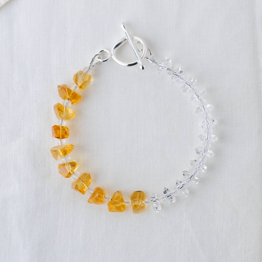 Golden Abundance Bracelet – Premium Grade Citrine & Ice-Clear Quartz with Argentium Silver Toggle