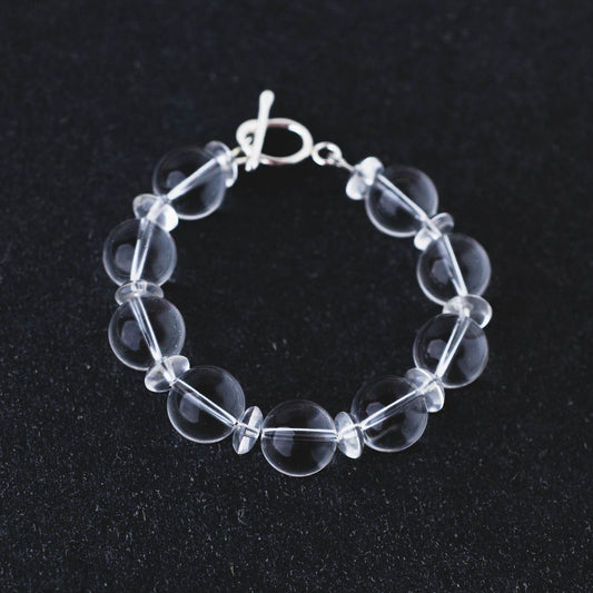 12mm Chunky Quartz Bead Bracelet – Maxi Healing Crystal Jewelry with Argentium Silver Toggle