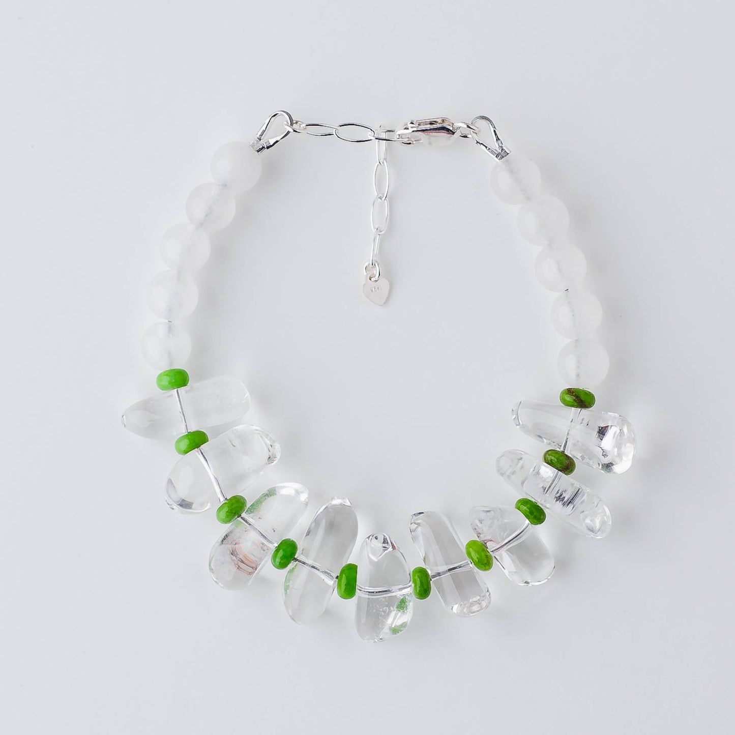 Handmade Clear Quartz Healing Bracelet - Sterling Silver with White Jade & Turquoise by LoveGem Studio