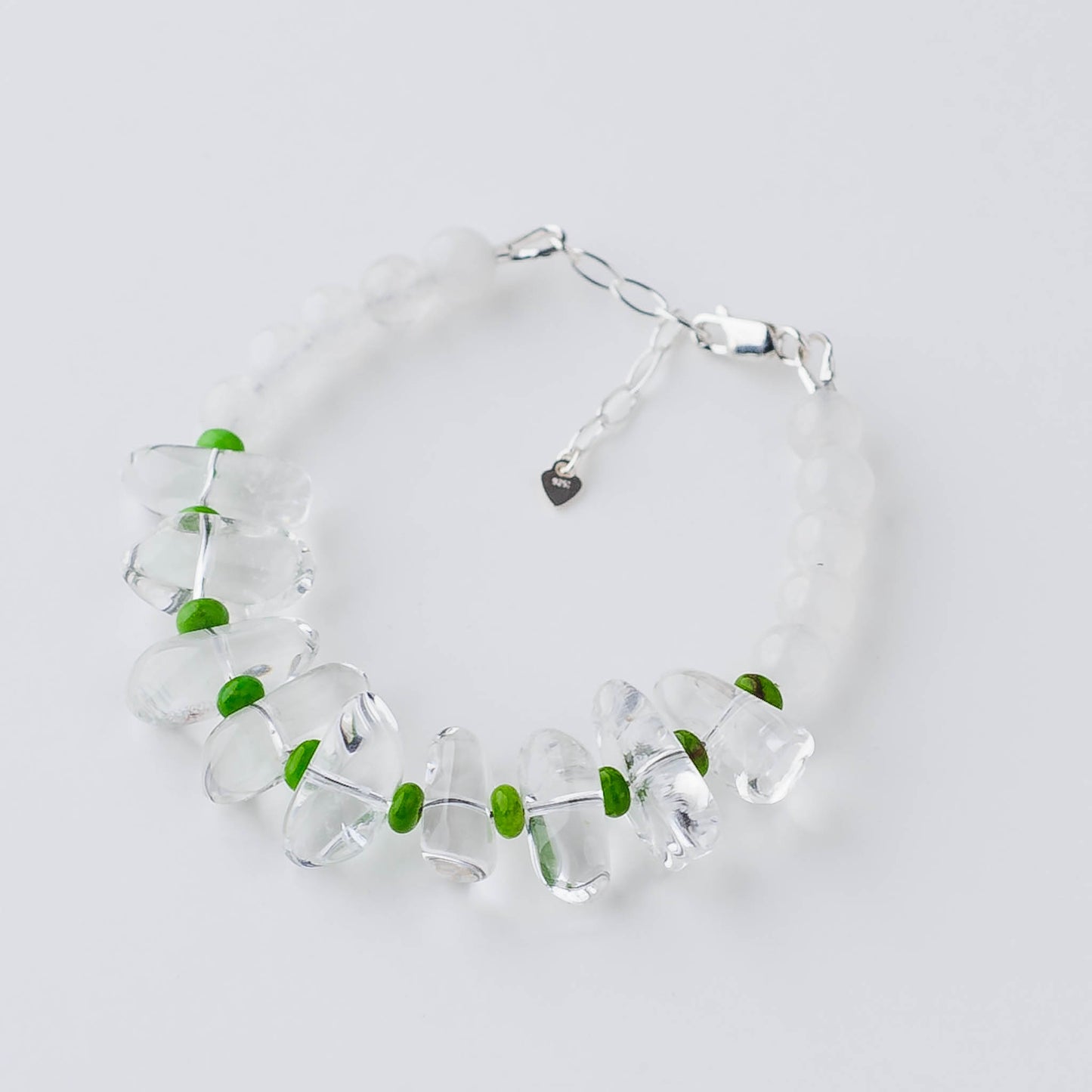 Handmade Clear Quartz Healing Bracelet - Sterling Silver with White Jade & Turquoise by LoveGem Studio