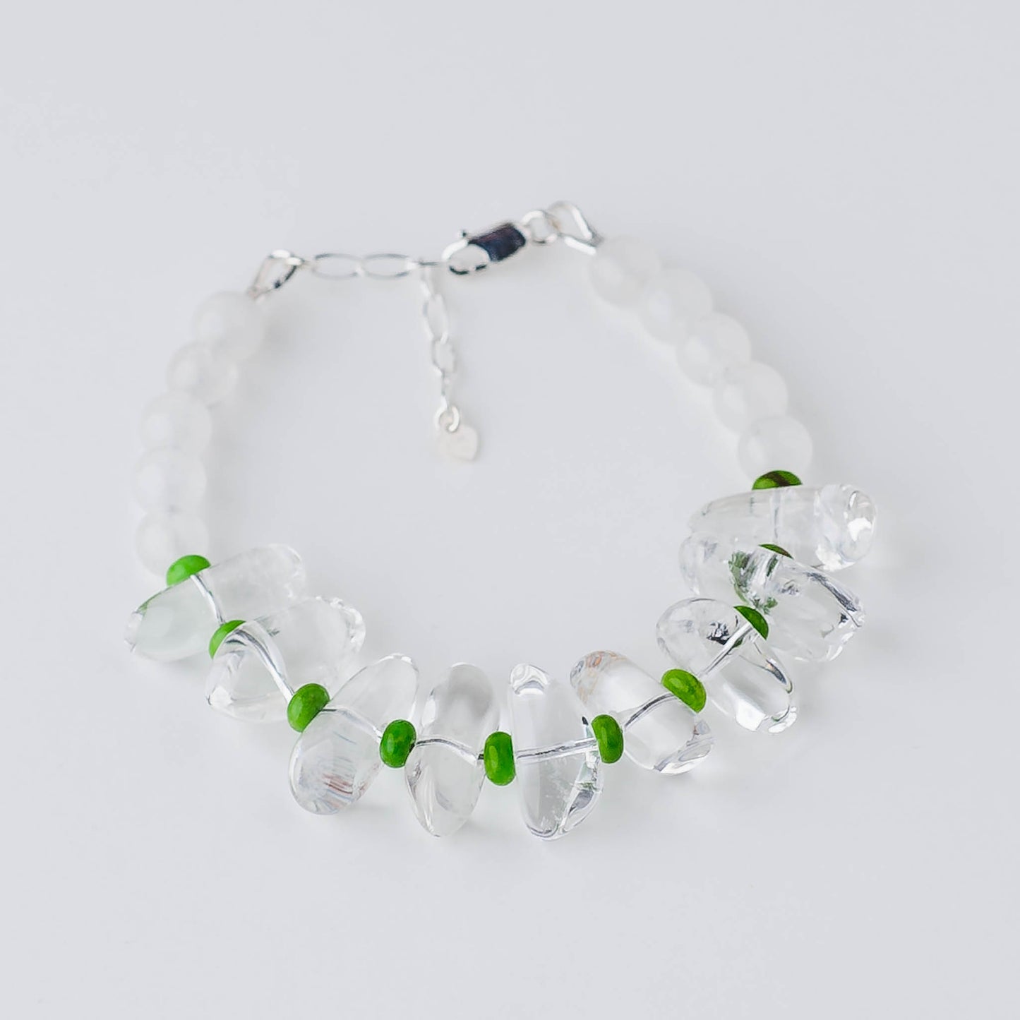 Handmade Clear Quartz Healing Bracelet - Sterling Silver with White Jade & Turquoise by LoveGem Studio