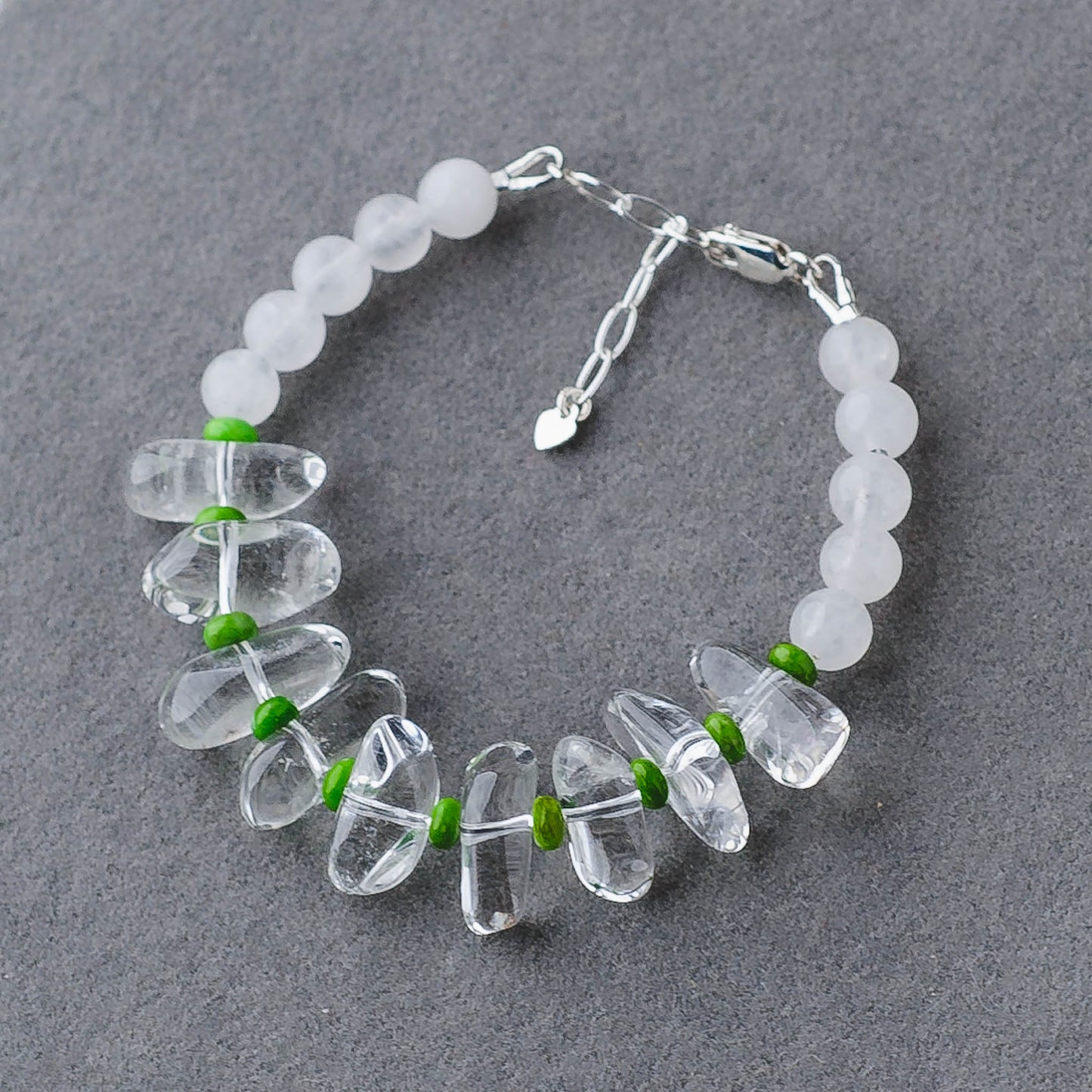 Handmade Clear Quartz Healing Bracelet - Sterling Silver with White Jade & Turquoise by LoveGem Studio