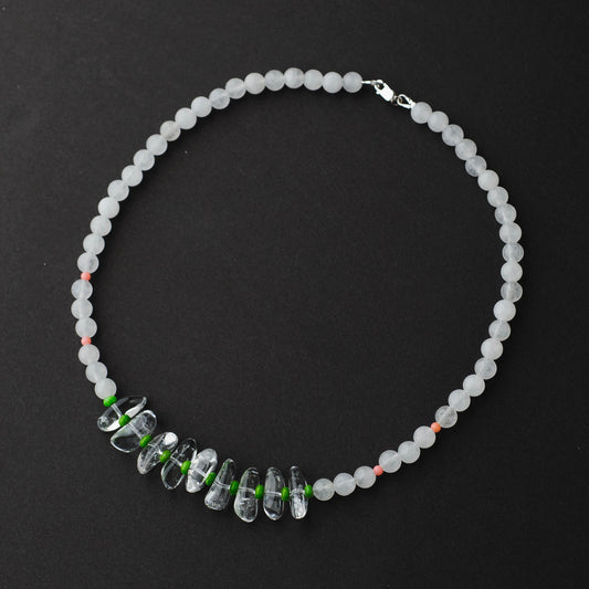 Handmade Clear Quartz Healing Necklace - Sterling Silver with White Jade, Turquoise & Coral by LoveGem Studio