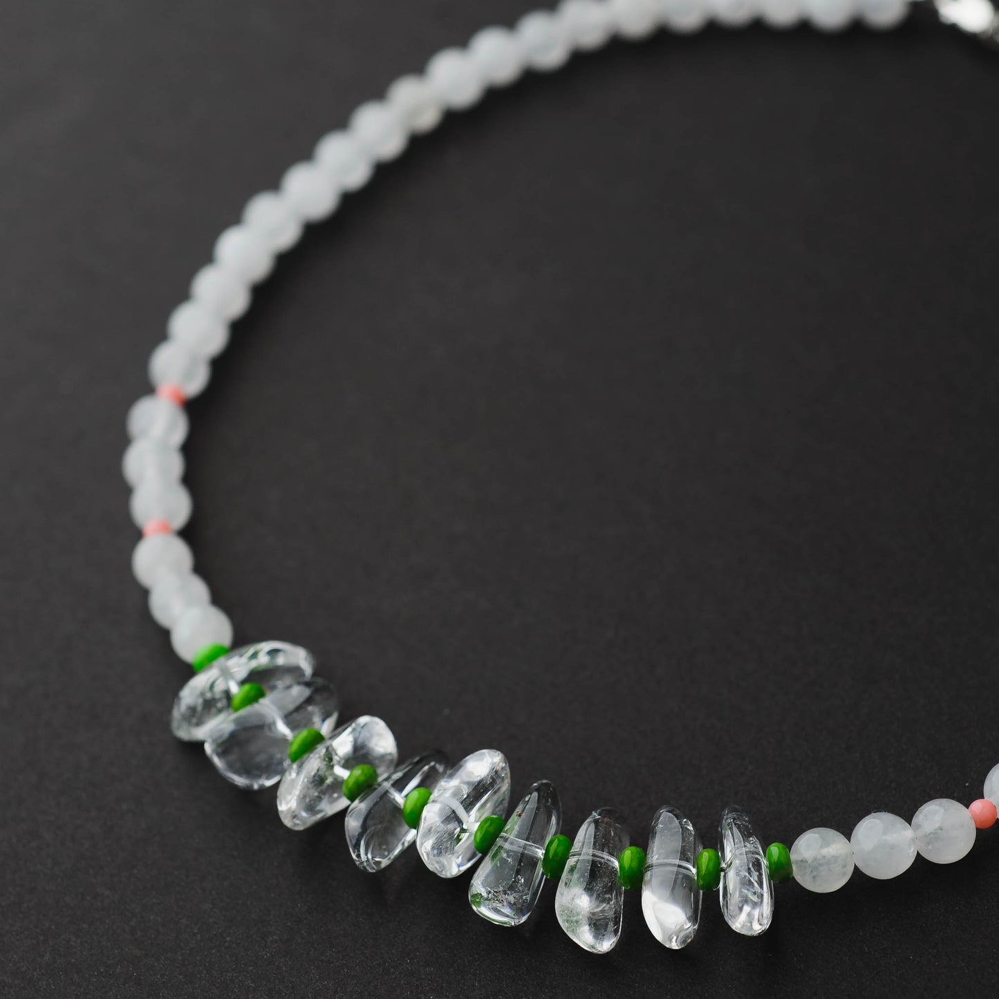 Handmade Clear Quartz Healing Necklace - Sterling Silver with White Jade, Turquoise & Coral by LoveGem Studio