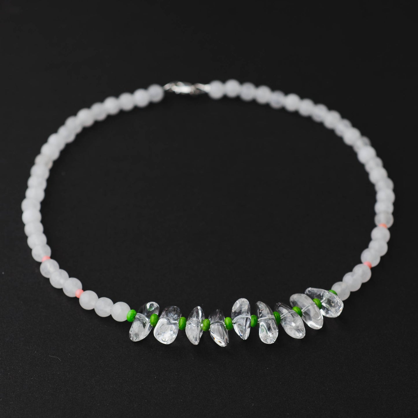Handmade Clear Quartz Healing Necklace - Sterling Silver with White Jade, Turquoise & Coral by LoveGem Studio