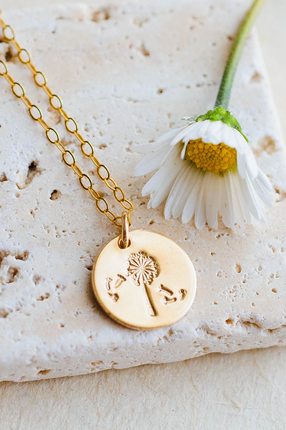 Dandelion Charm Necklace | 14k Gold Filled | LoveGem Studio - No Initial, Necklace (Charm + Chain) image