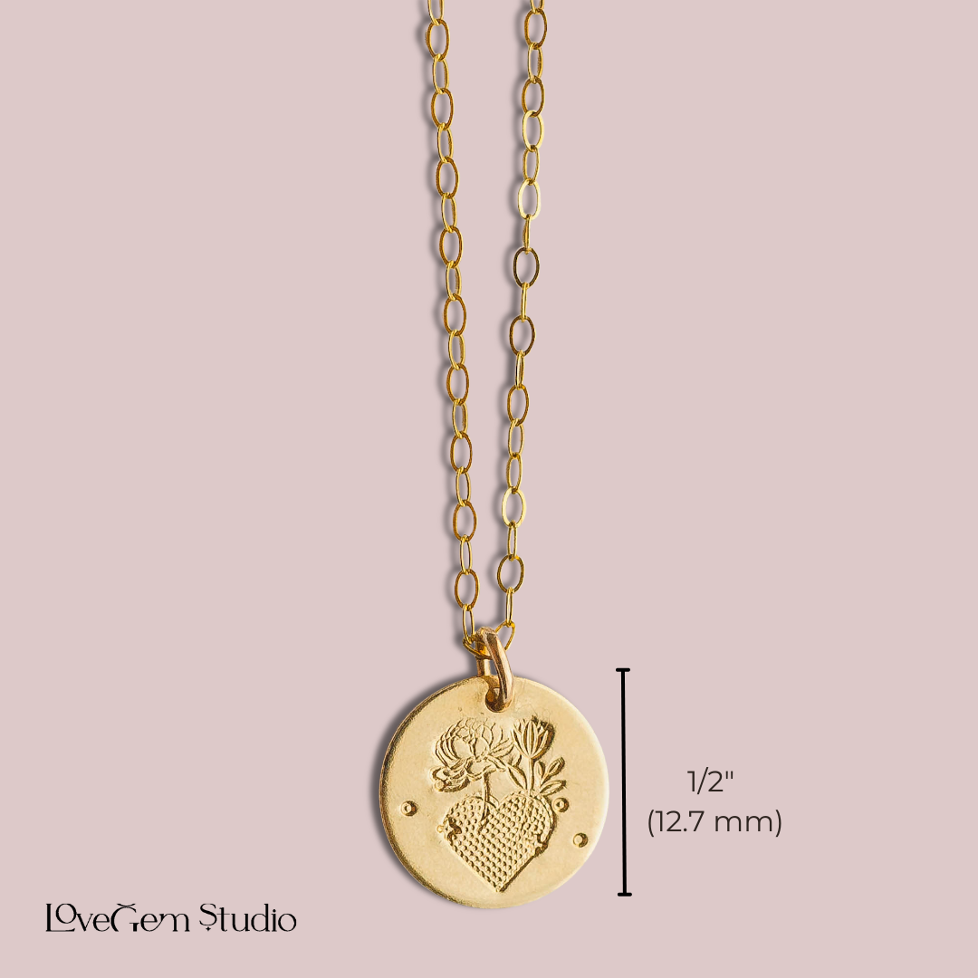 Hand-Stamped Flower Heart Charm Necklace – 14K Gold Filled Floral Jewelry by LoveGem Studio