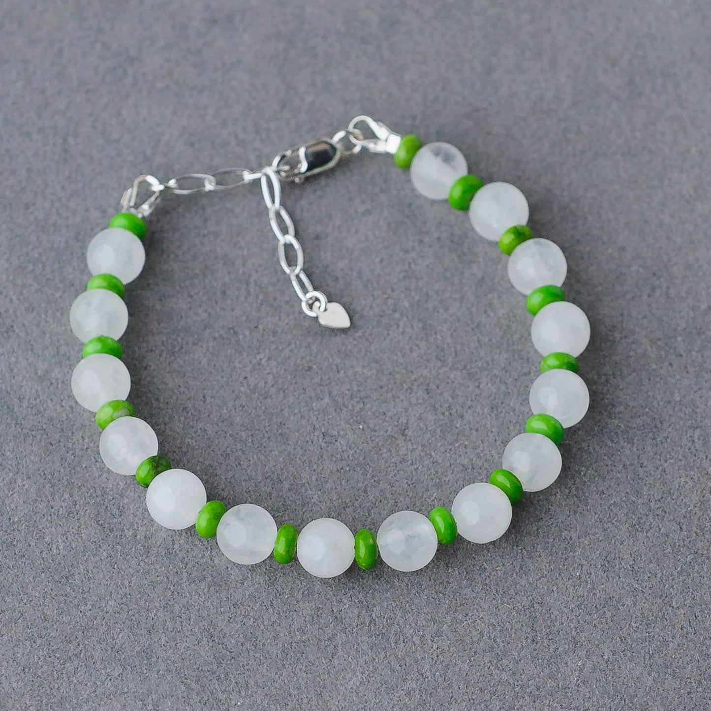 Handmade Turquoise & White Jade Bracelet – Sterling Silver Adjustable Healing Jewelry by LoveGem Studio