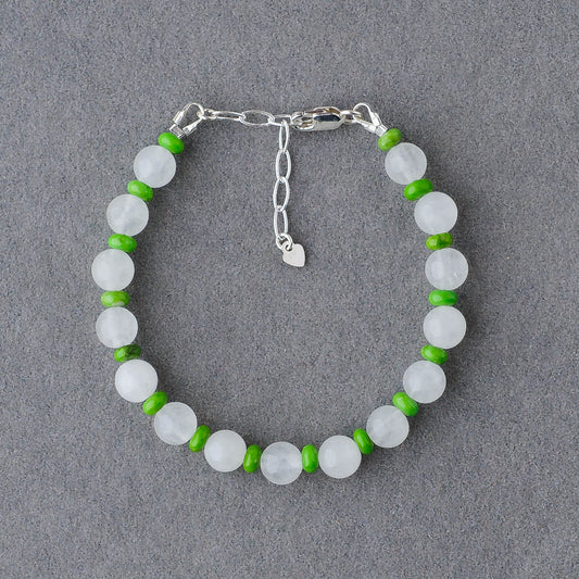Handmade Turquoise & White Jade Bracelet – Sterling Silver Adjustable Healing Jewelry by LoveGem Studio