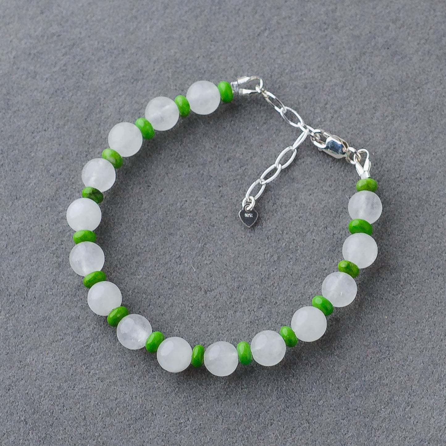 Handmade Turquoise & White Jade Bracelet – Sterling Silver Adjustable Healing Jewelry by LoveGem Studio