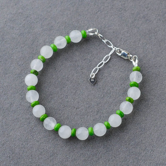 Handmade Turquoise & White Jade Bracelet – Sterling Silver Adjustable Healing Jewelry by LoveGem Studio