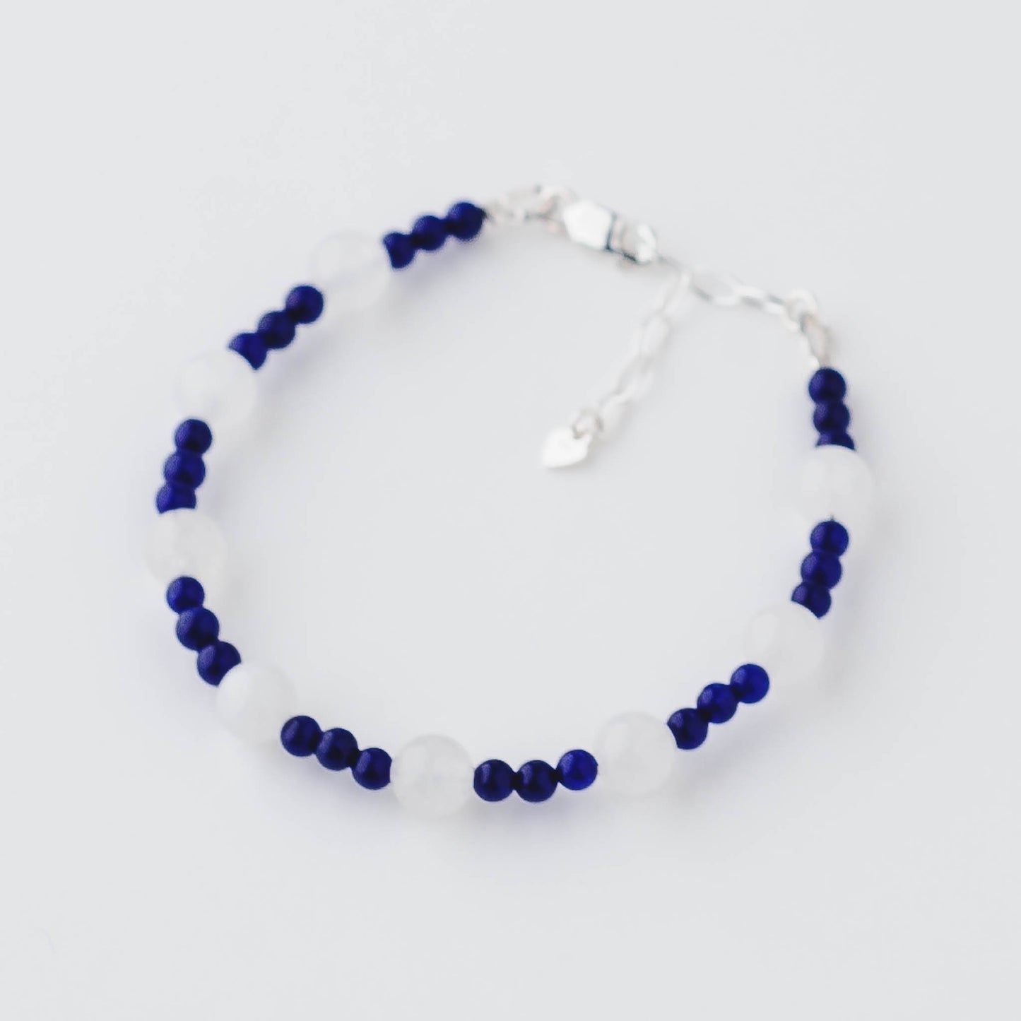 Handmade Lapis Lazuli Bracelet – Sterling Silver Wisdom Jewelry with White Jade by LoveGem Studio