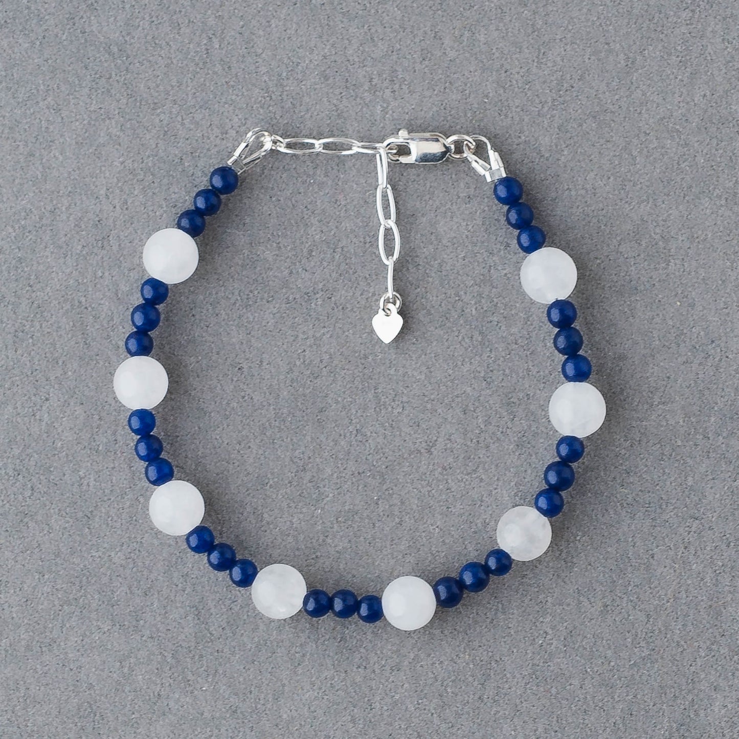 Handmade Lapis Lazuli Bracelet – Sterling Silver Wisdom Jewelry with White Jade by LoveGem Studio