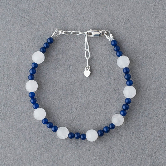 Handmade Lapis Lazuli Bracelet – Sterling Silver Wisdom Jewelry with White Jade by LoveGem Studio